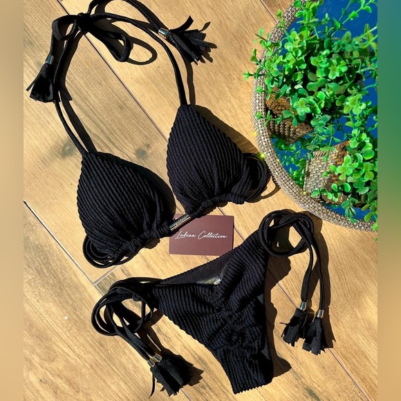 NWT Lubyswim Teresa Handmade Brazilian Bikini in Black - Picture 1 of 4